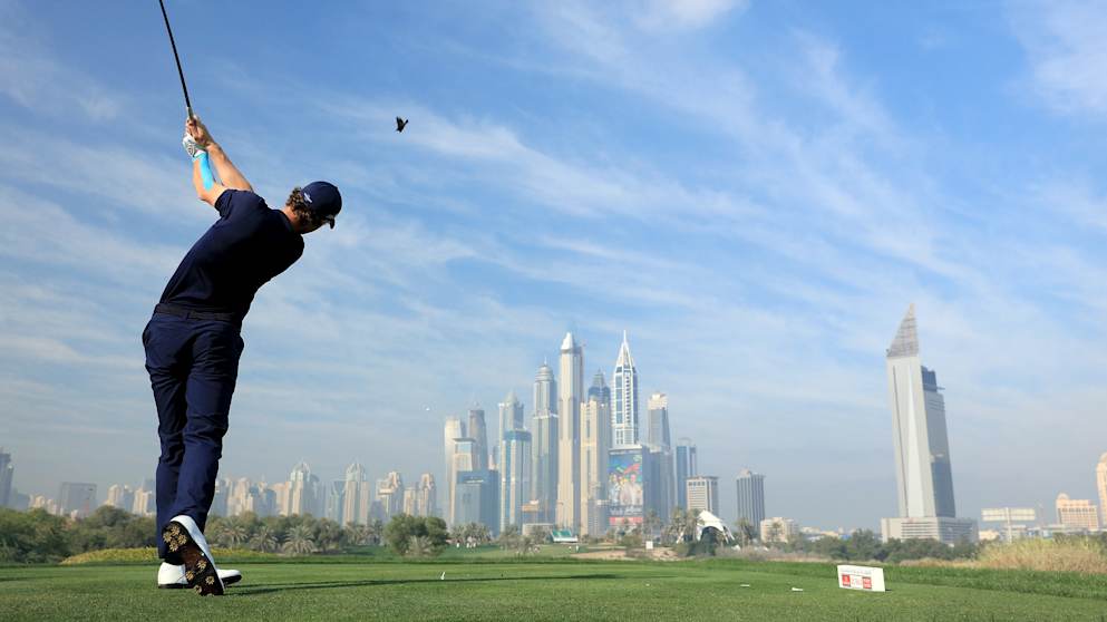 Thomas Pieters at Emirates Golf Club's eighth hole