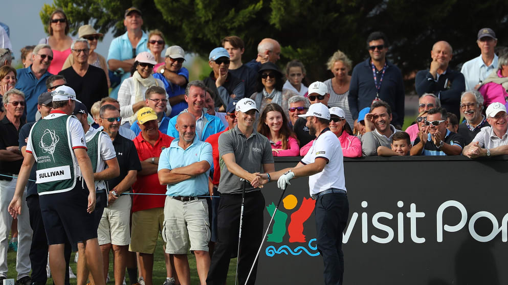 Andy Sullivan shares a joke with Alex Noren at the Portugal Masters