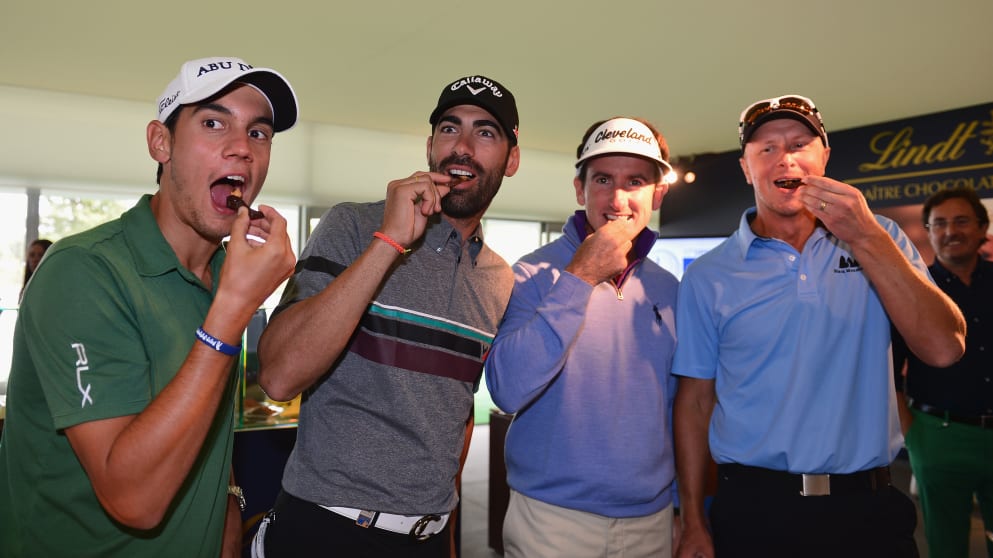 Players taste chocolate ahead of the 2013 Italian Open