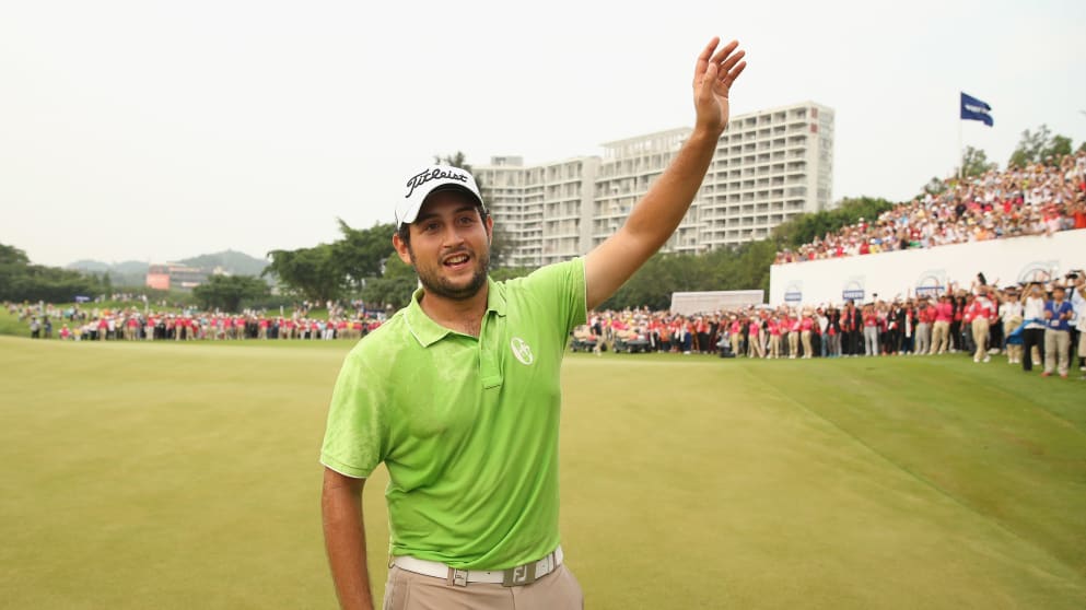  Alexander Levy celebrates after winning the 2014 Volvo China Open 