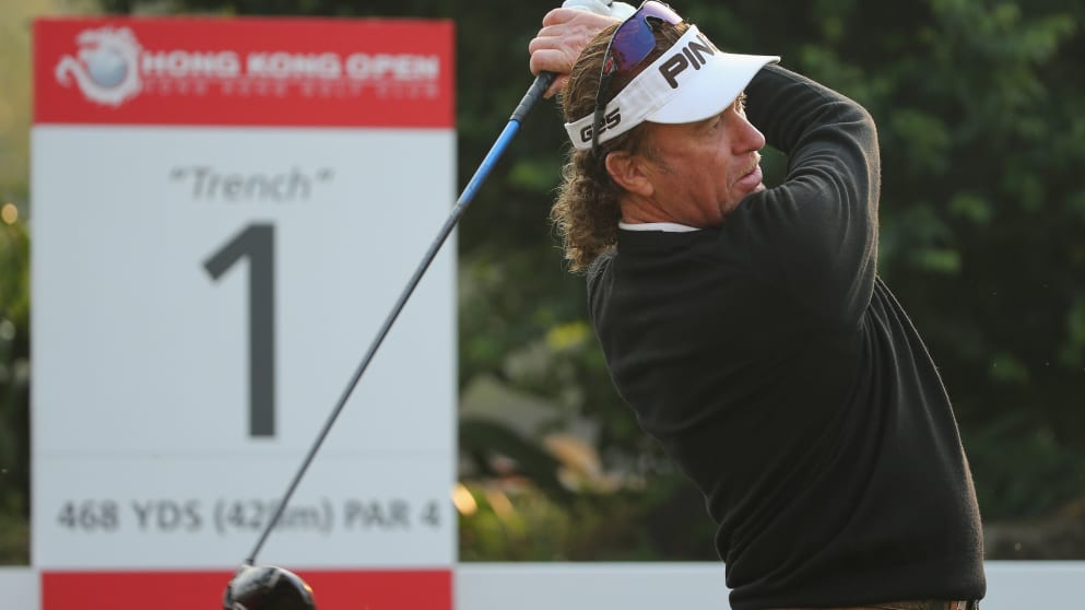 Miguel Angel Jimenez in action during the Hong Kong Open pro-am