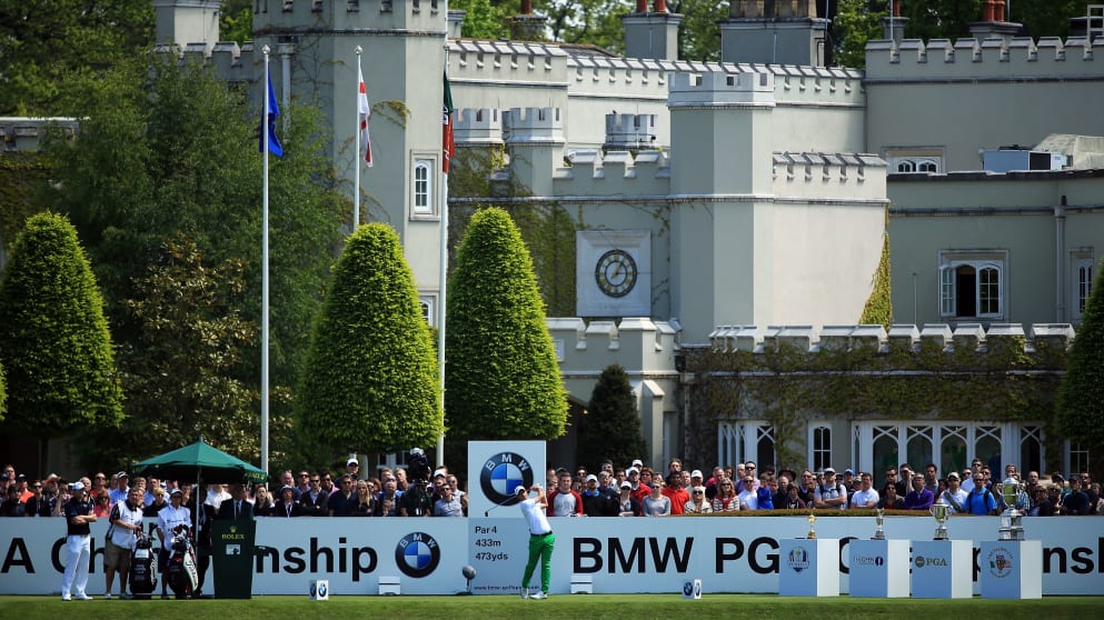 Matteo Manassero tees off in the final round of the 2013 BMW PGA Championship