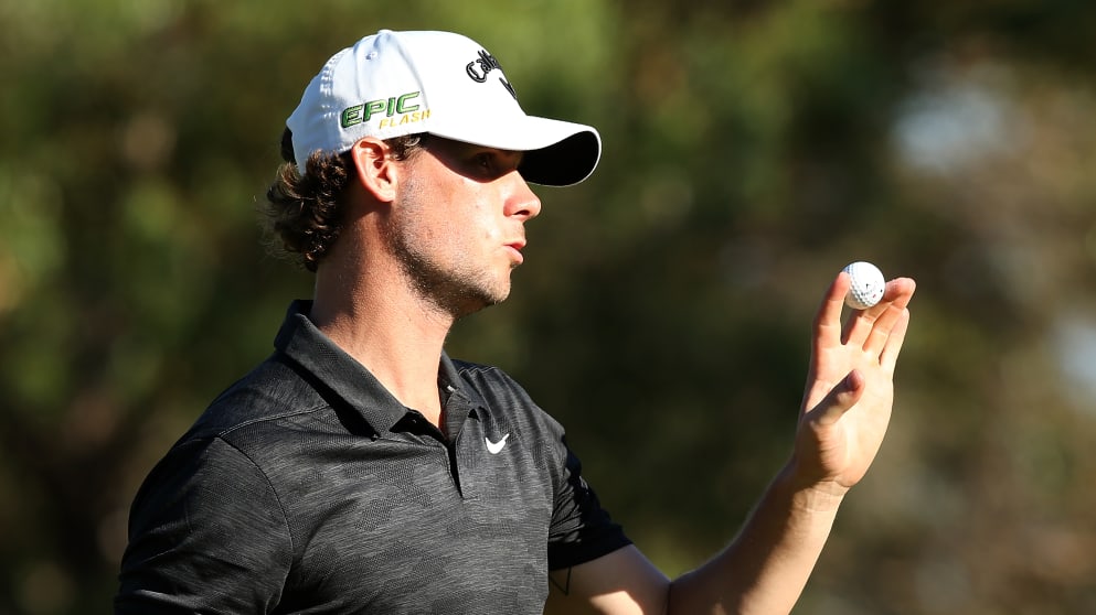 Thomas Pieters of Belgium acknowledges on day two