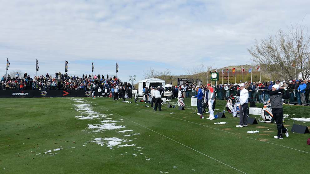 Players warm up on the range