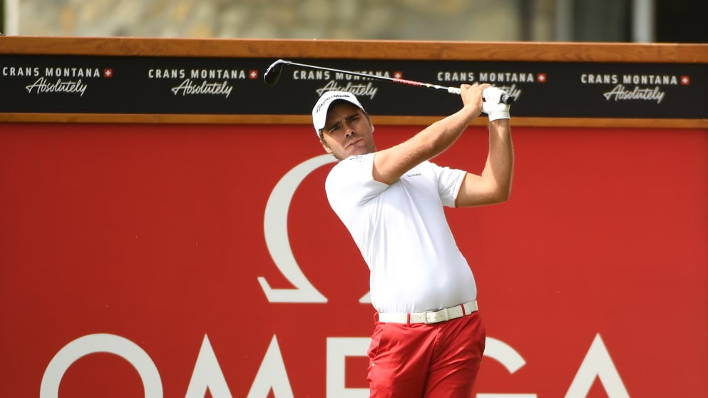 Romain Langasque at the second tee during his final round at the Omega European Masters