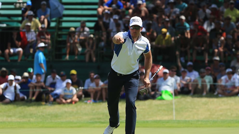 Henrik Stenson celebrates a putt at the Nedbank Golf Challenge