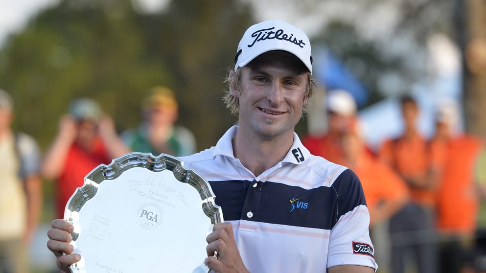 Jack Wilson receives the Kel Nagle Plate for the best performing debutant at the 2013 Australian PGA Championship