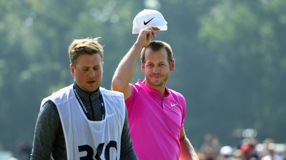 James Heath celebrates beating Nicolas Colsaerts 