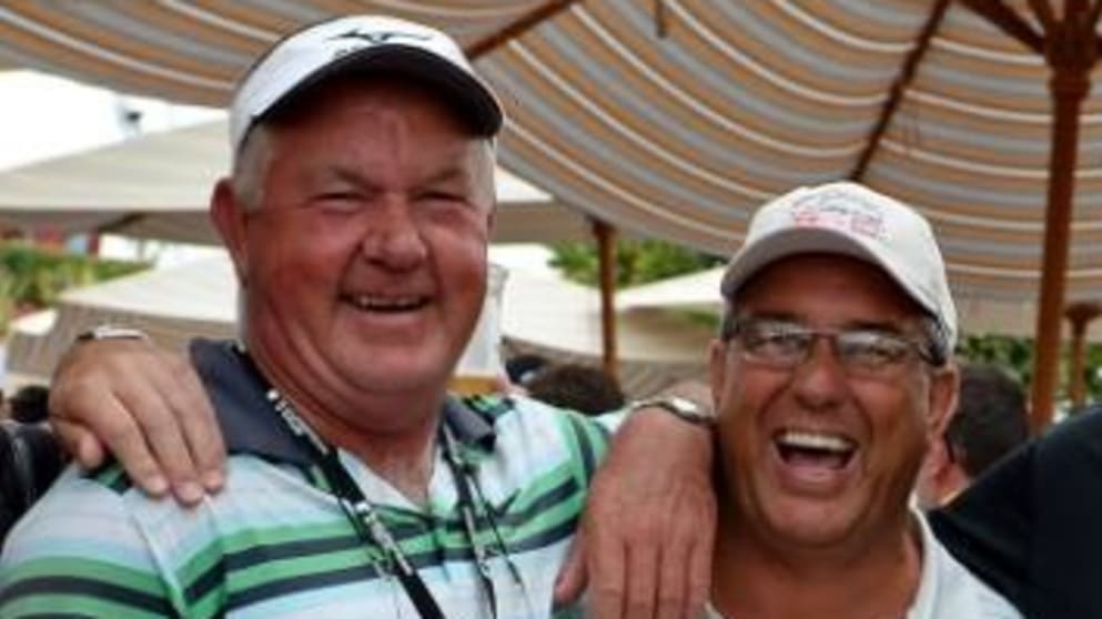 Iain MacGregor (L) (1961-2014) pictured with lifelong friend Ian Wallace.