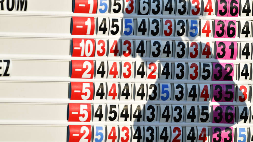 A leaderboard at The Rocco Forte Open