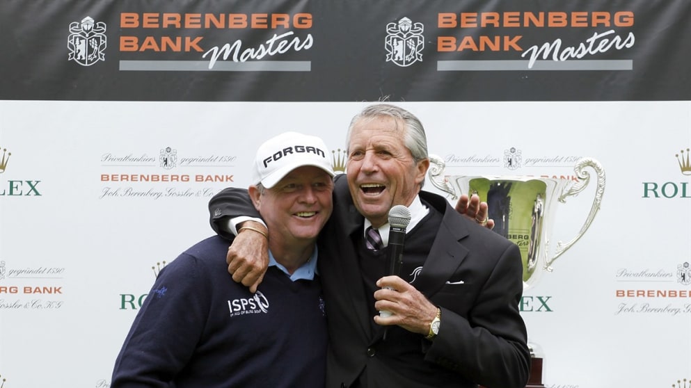   Ian Woosnam of Wales and Gary Player of South Africa 