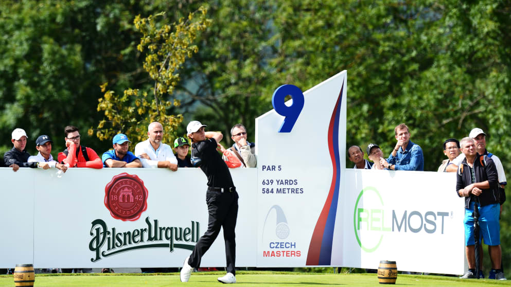 Thomas Pieters tees off in the 2016 D+D REAL Czech Masters