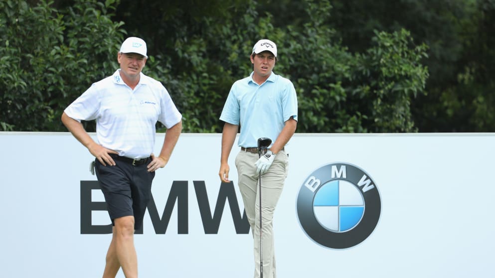 Jovan Rebula with Ernie Els of South AFrica ahead of the BMW South African Open