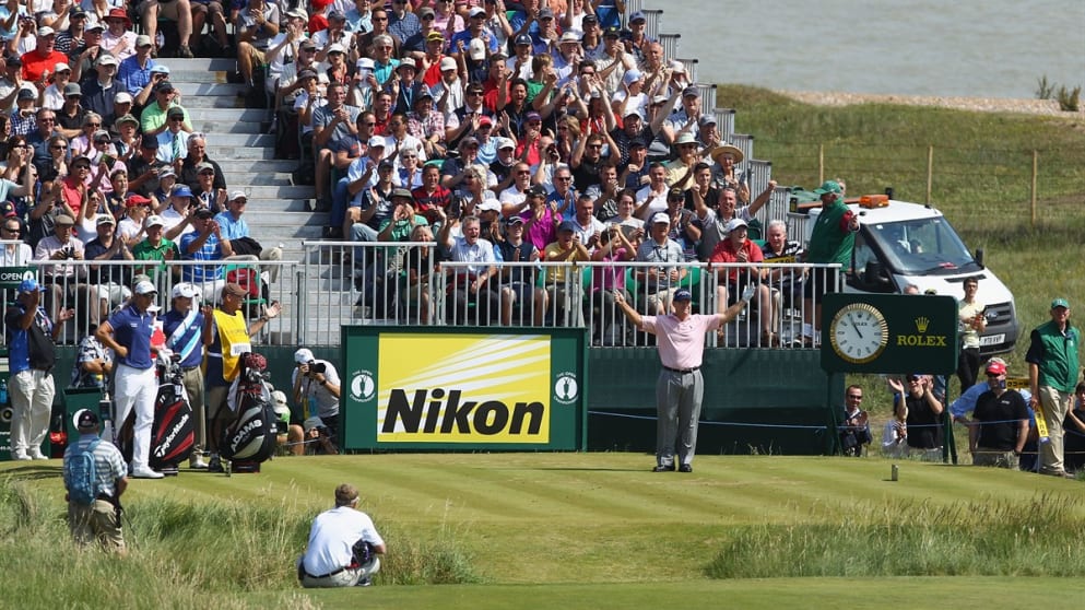 Tom Watson celebrates his hole-in-one