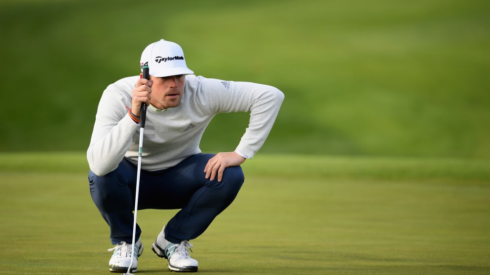 Nacho Elvira - lines up a putt on the 11th hole during day two of the Open de Espana