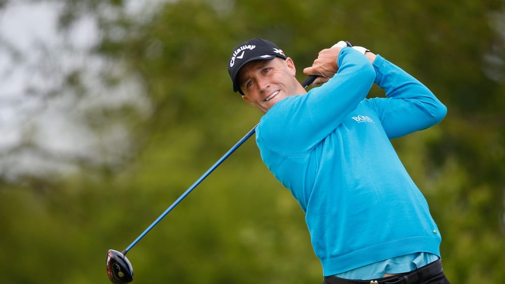Alex Noren on the sixteenth tee leading to a par, par, birdie finish