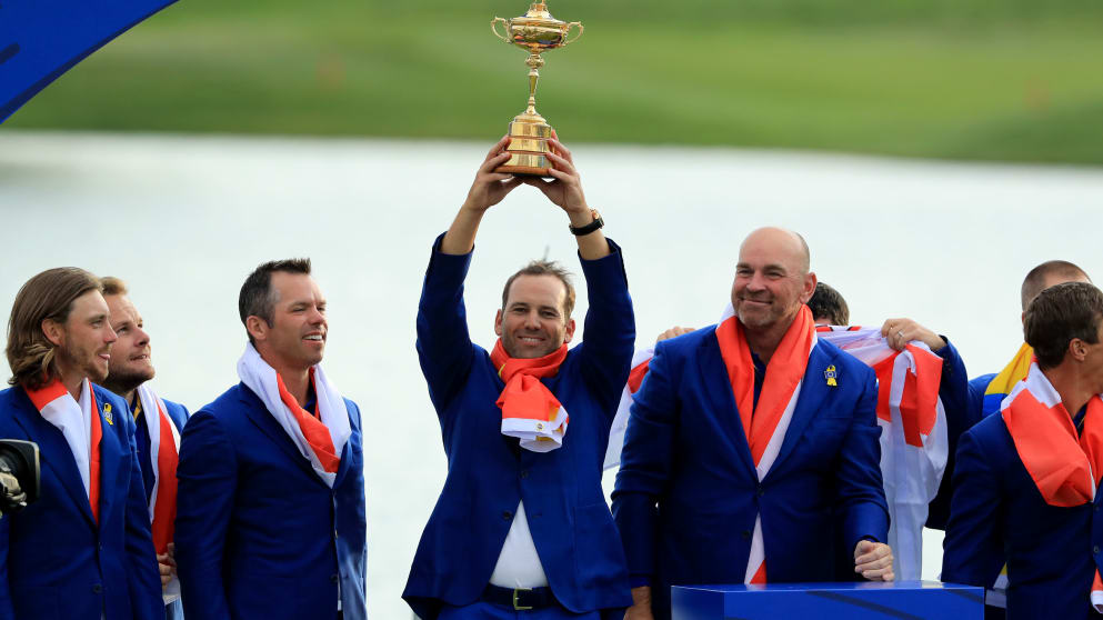 Sergio Garcia lifts The Ryder Cup in Paris