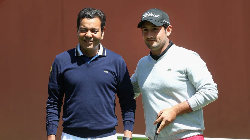 HRH Prince Moulay Rachid (left) is pictured on the first tee with Alex Levy during the Pro-Am event prior to the start of the Trophee Hassan II 