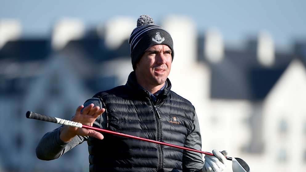 Former England cricketer Kevin Pietersen in action during the second round of the 2015 Alfred Dunhill Links Championship
