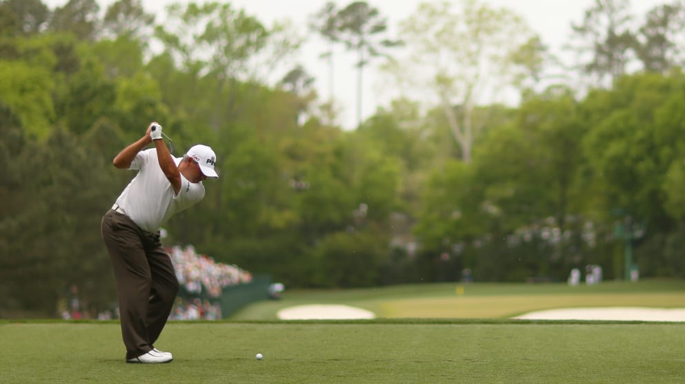 A view from the fourth tee as Angle Cabrera takes aim