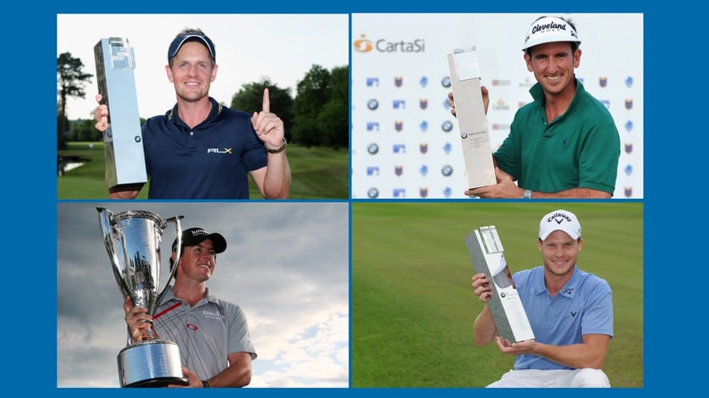 The 2012 BMW winners in (clockwise from top left) Luke Donald, Gonzalo Fernandez-Castano, Danny Willett and Rory McIlroy