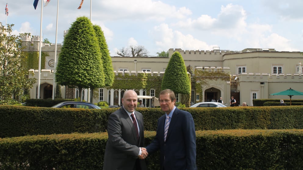 Titleist Brand Director Matthew Johnson (L) and George O'Grady, Chief Executive of The European Tour