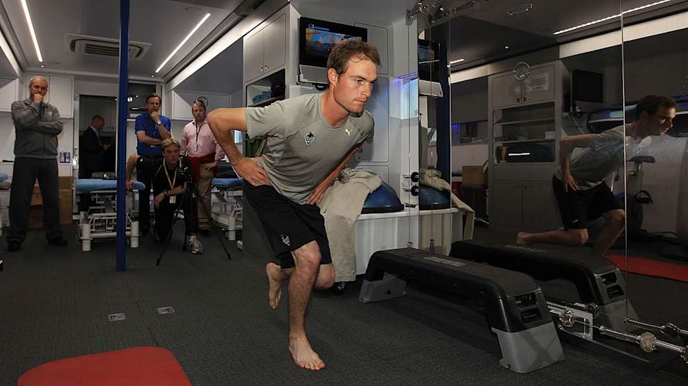 Rhys Davies in The Race to Dubai Physio Unit