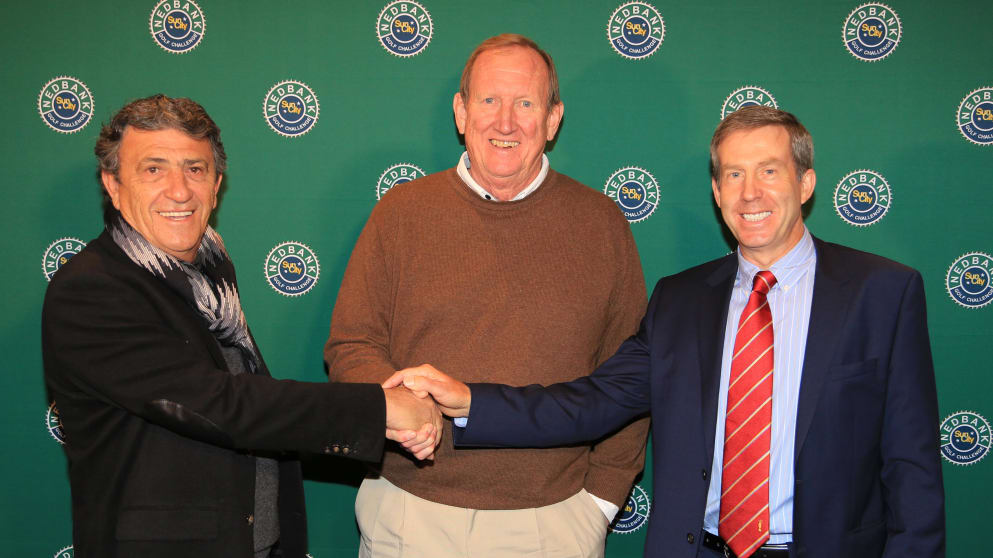 L-R: Selwyn Nathan, Commissioner of the Southern Africa PGA Tour, Alastair Roper, Tournament Director, Nedbank Golf Challenge, and Keith Waters, Chief Operating Officer of The European Tour