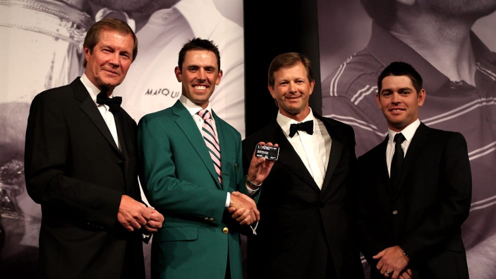  George O'Grady, Chief Executive of The European Tour presents Charl Schwartzel with  Life Membership of the European Tour