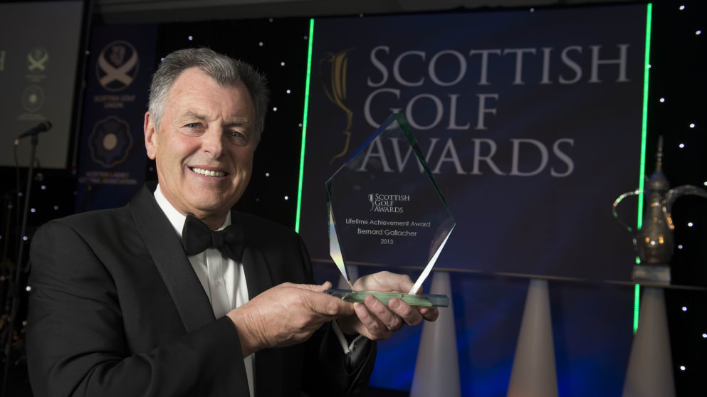 Bernard Gallacher with his Scottish Golf Awards Lifetime Achievement Award