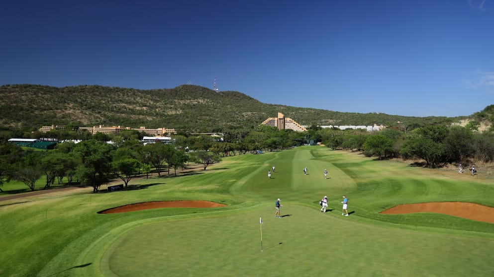 The first green is pictured during the pro am ahead of the Nedbank Golf Challenge at Gary Player CC 