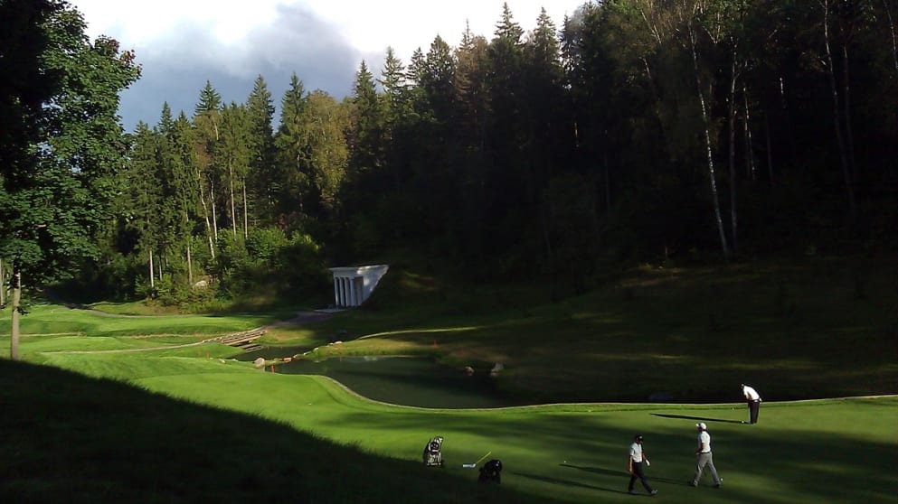 The par three 13th hole at Tseleevo Golf & Polo Club