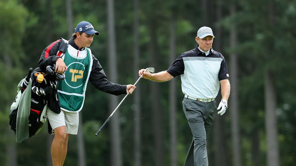 James Kingston (right) with his son Chris at the Travis Perkins Masters