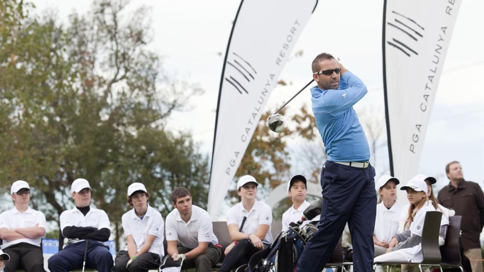 Sergio Garcia conducting a clinic at PGA Catalunya during the launch of his Junior Golf Academy