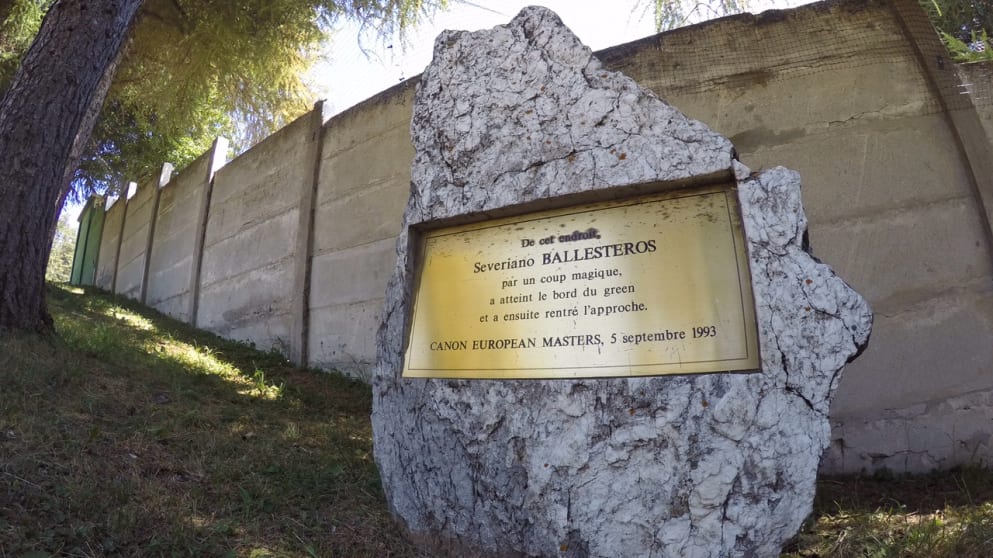 The plaque commemorating Seve's Great Escape at Crans in 1993