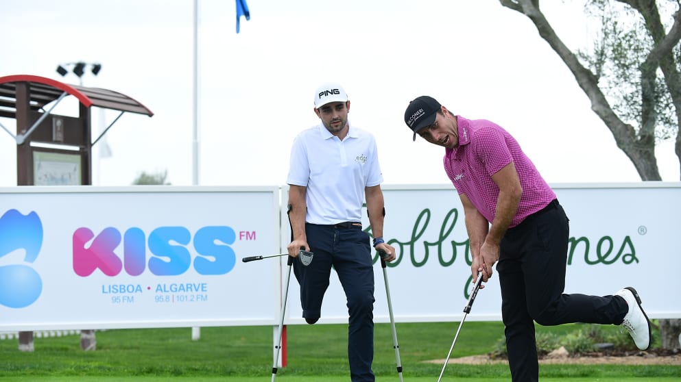 European Disabled Golfers Association player Juan Postigo Arce takes part in a putting clinic with Nino Bertasio