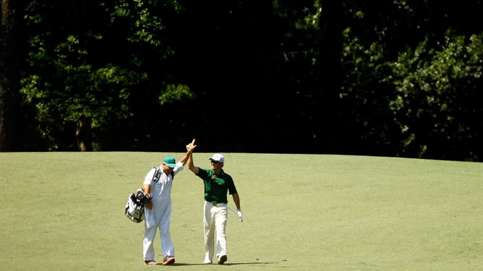 Louis Oosthuizen celebrates his historic albatross at April's Masters Tournament