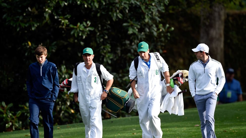 Amateur Matthew Fitzpatrick of England (L) and Rory McIlroy in practice