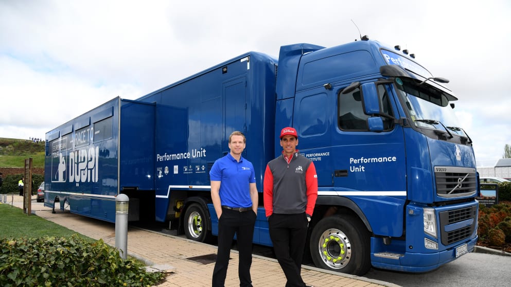 European Tour Physiotherapist Nigel Tilley and Rafa Cabrera Bello 