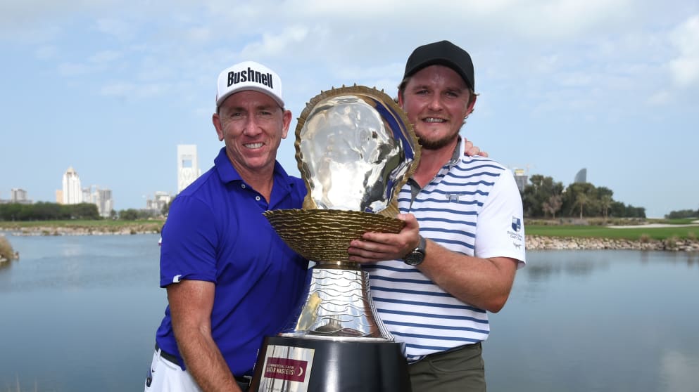 Eddie Pepperell celebrates his win in Qatar