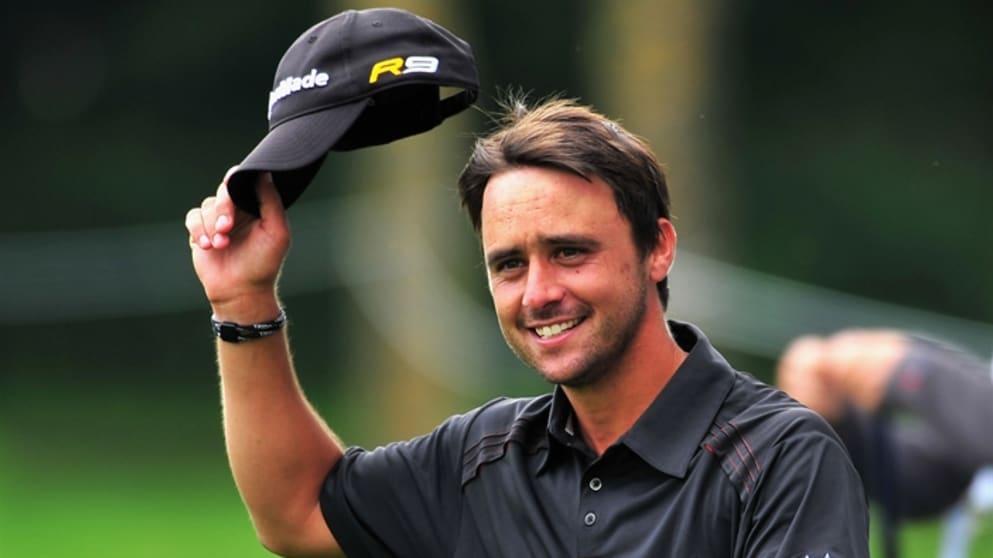 Rafa Echenique celebrates his Shot of the Year albatross in the 2009 event