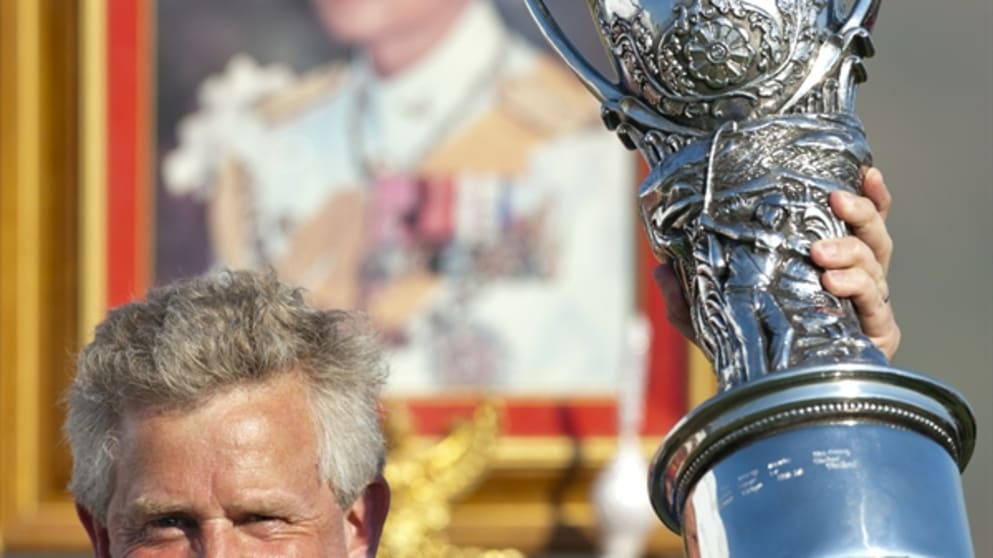 Colin Montgomerie  lifts the Royal Trophy