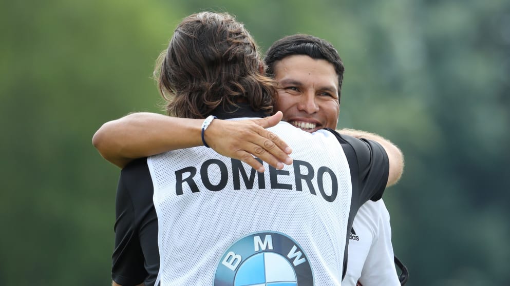 Andres Romero celebrates winning the BMW International Open