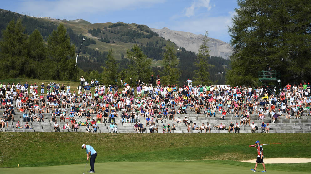 Andrew Johnston on the 13th at the Omega European Masters
