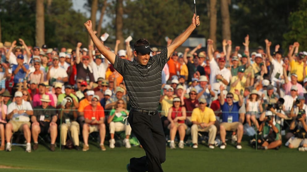 Charl Schwartzel celebrates the moment of victory