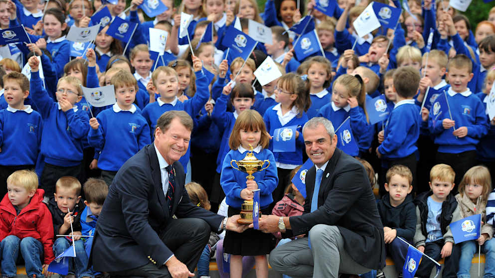 Ryder Cup Captains Tom Watson and Paul McGinley at Auchterarder Community School