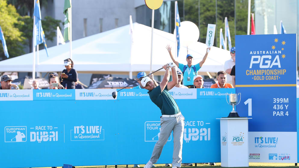 Jordan Smith tees off at the Australian PGA Championship