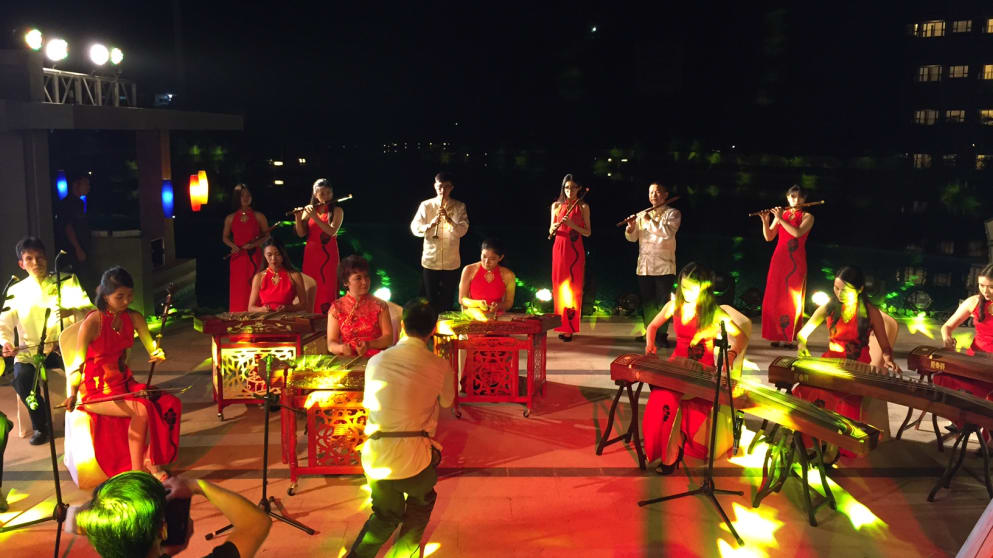 Beautiful Chinese traditional music is played at The Foshan Open Pro-Am party