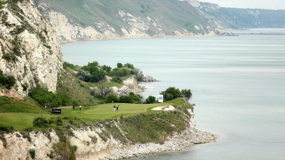 The view of the eighth green during practice for the Volvo World Match Play Championship at Thracian Cliffs Golf & Beach Resort