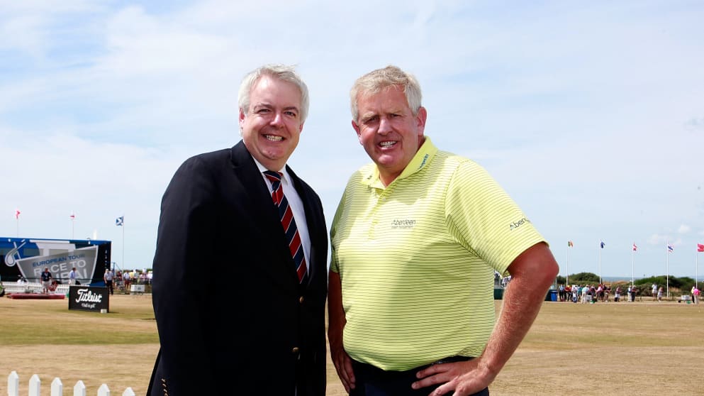 Colin Montgomerie and Carwyn Jones, First Minister for Wales 